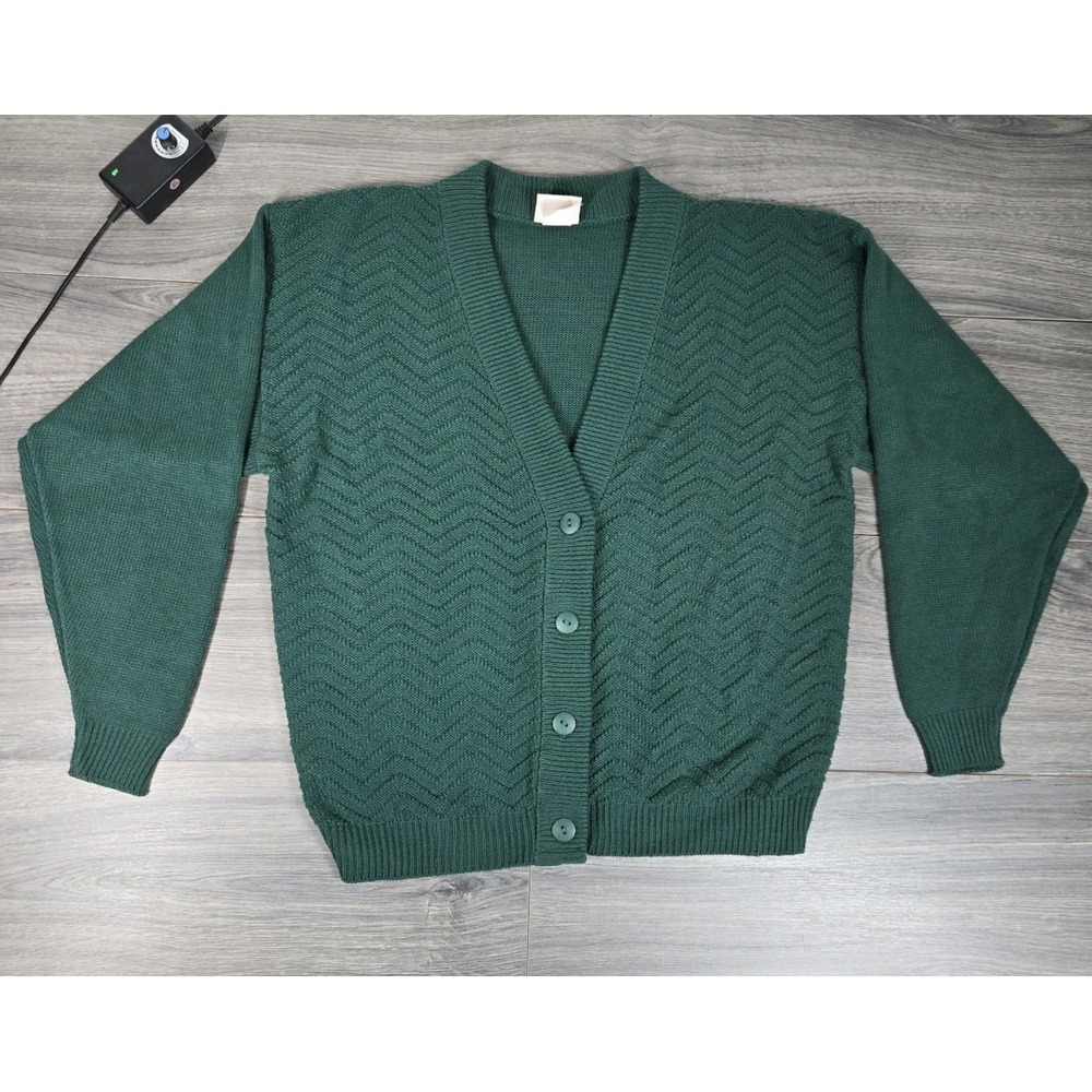 Huntington Ridge Cardigan Womens Medium Green Sweater Button Vintage‎ Made USA